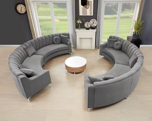Legend Vansen Semicircle Modular Curved Velvet Sectional Sofa,141.34”Oversized Arc Sofa,Modern Cloud-Like Deep Seat Couch for Living Room Apartment Office Conference Space (2, Grey)