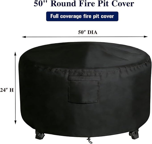 Chinchilla Heavy Duty 50 Inch Round Fire Pit Cover - 100% Waterproof & Weatherproof 600D Oxford Fabric, Durable All-Season Protection for 48/49/50 Inch Propane Fire Pits and Tables