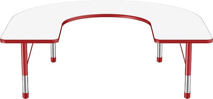 FDP Dry-Erase Horseshoe Activity School and Classroom Kids Table (60 x 66 inch), Chunky Toddler Legs for Collaborative Spaces, Adjustable Height 15-24 inches - Whiteboard Top, Red Edge and Legs