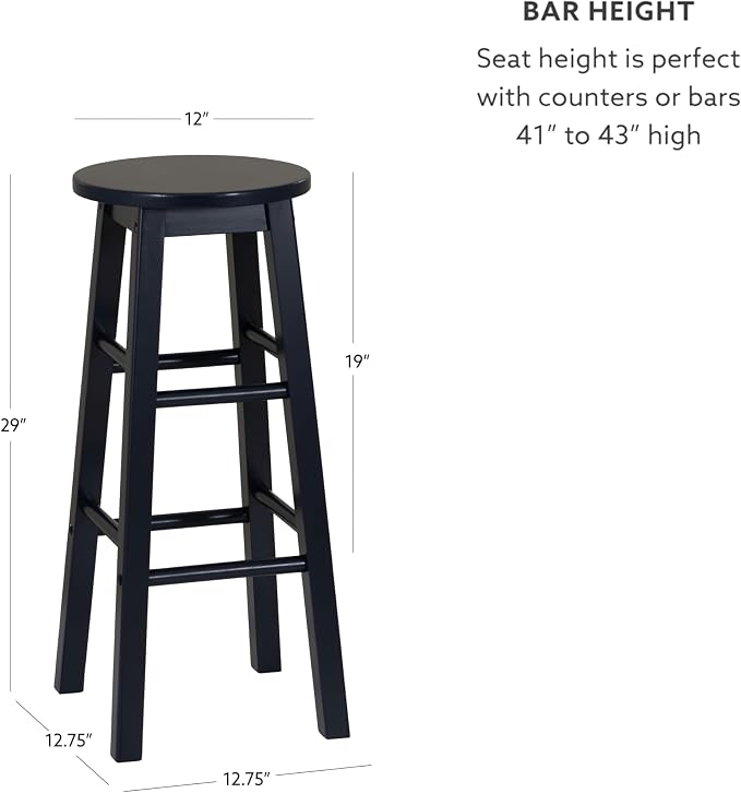 Linon Zeke Navy Blue Solid Wood Backless Round Barstool with 29 inch Seat Height