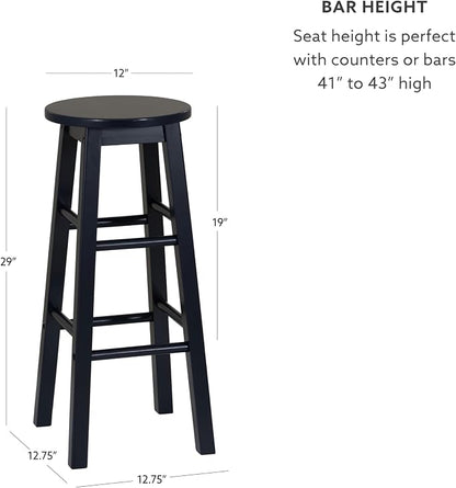 Linon Zeke Navy Blue Solid Wood Backless Round Barstool with 29 inch Seat Height