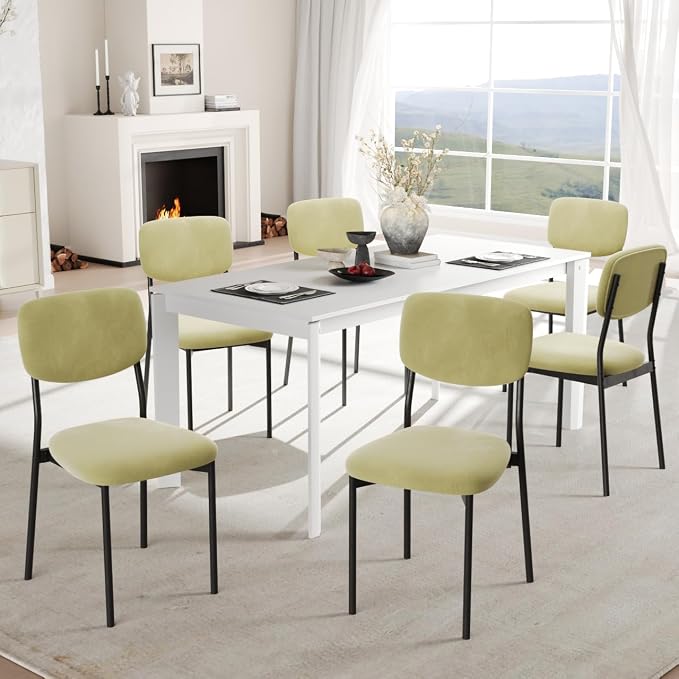 Einhomn Upholstered Dining Chairs Set, Modern Stackable Dining Room Chairs with Soft Velvet Backrest, Kitchen Chairs with Sturdy Metal Legs for Living Room, Restaurant, Set of 4,Light Green