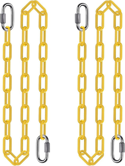 2Pcs 60" Heavy Duty Hanging Chains with Carabiners 1000 LBs Capacity Swing Chain with Hooks Porch Swing Chains Yellow Coated Chain for Hammock, Tree Swing, Hanging Chair, Heavy Bags, Swing Chair