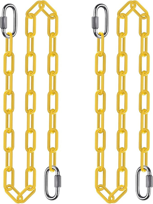 2Pcs 60" Heavy Duty Hanging Chains with Carabiners 1000 LBs Capacity Swing Chain with Hooks Porch Swing Chains Yellow Coated Chain for Hammock, Tree Swing, Hanging Chair, Heavy Bags, Swing Chair