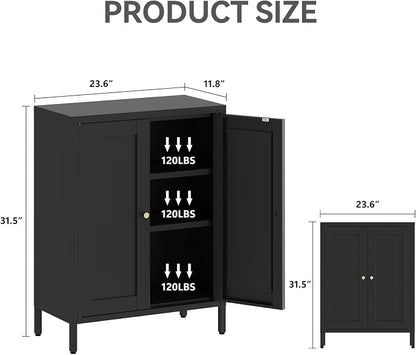 Metal Bathroom Cabinet, Small Floor Storage Cabinet, Freestanding Sideboard with 2 Adjustable Shelves for Living Room, Dining Room