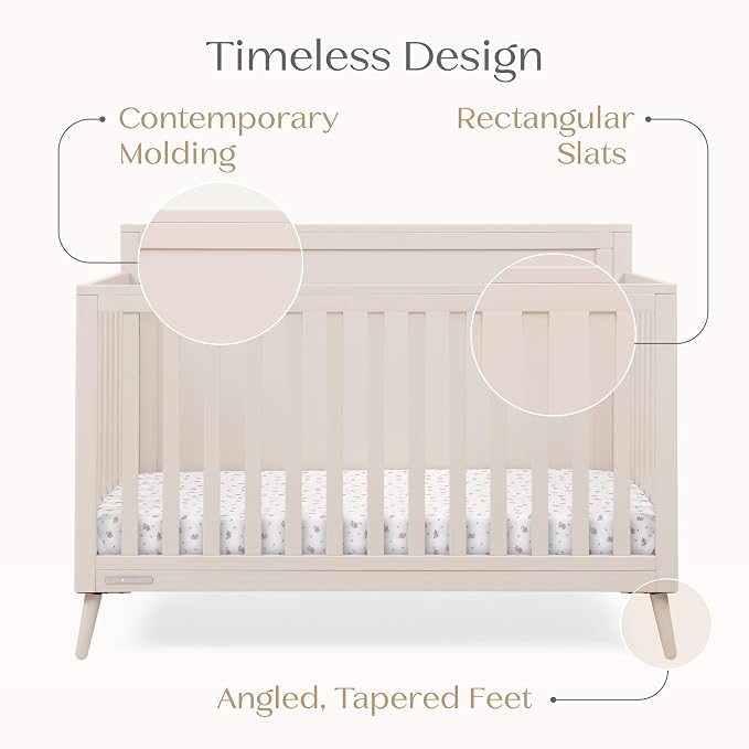 Delta Children Lola 6-in-1 Convertible Crib - Converts from Baby Crib to Toddler Bed, Daybed, Sofa Bed and Full-Size Bed with and Without Footboard, Fits Standard Full-Size Crib Mattress, Soft Beige