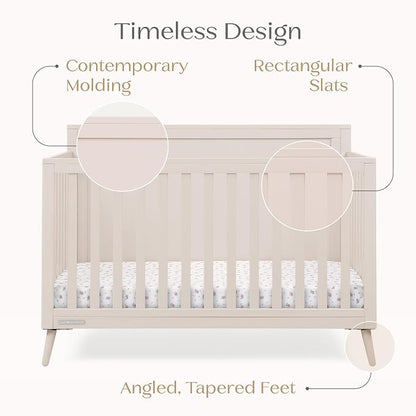 Delta Children Lola 6-in-1 Convertible Crib - Converts from Baby Crib to Toddler Bed, Daybed, Sofa Bed and Full-Size Bed with and Without Footboard, Fits Standard Full-Size Crib Mattress, Soft Beige