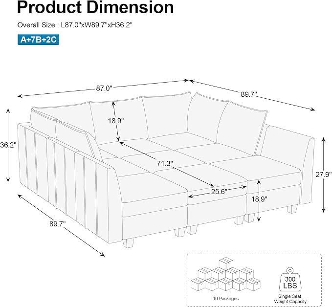 Belffin Large Modular Sectional Sofa Sleeper Couch with Storage Velvet Sectional Sofa Bed for Living Room, 9 Seats, Beige
