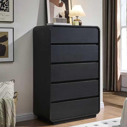 Standifurno 29.5’’ W Dresser for Closet, Black Drawers with Curved Design, Chest Drawer with 5 Drawers, Vertical Drawer with Large Storage, Wooden Dresser for Living Room, Nursery, Entryway