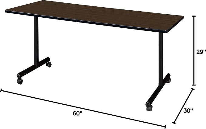 Regency Kobe 60 x 30 in. Mobile T-Base Training & Seminar Table – Rolling Classroom and Breakroom Table with Locking Casters, Durable Laminate Surface, Rounded Corners (Neo Walnut)