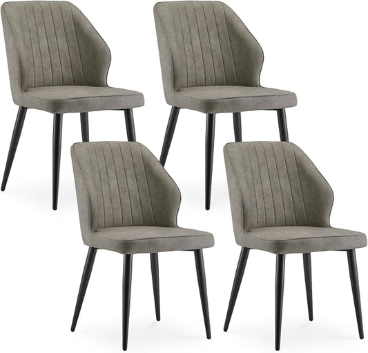 CLIPOP Dining Chairs Set of 4, Faux Leather Dining Chairs, Mid-Century Modern Dining Room Chairs, Upholstered Kitchen Chairs, Metal Legs/Backrest, Accent Leisure Chair for Guest Reception Room - Grey