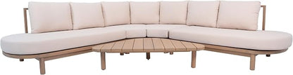 Merax 5 Piece Patio Acacia Wood Curved Sectional Sofa Set, Outdoor Half- Moon Sofa Couch with Waterproof Cushions, 1 Coffee Table for Garden, Lawn, Backyard, Poolside, Beige+Brown