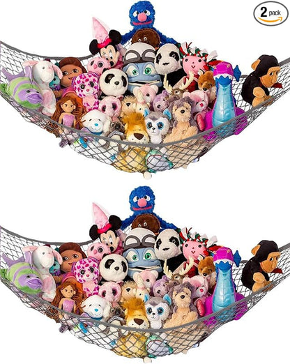 Stuffed Animal Hammock XL 2 Pack | Corner Stuffed Animal Storage & Plushie Net | Extra Large Toy Hammock for Stuffed Animals | Easy Hang, Hardware Included | Gray Bedroom Decor | by Lilly's Love