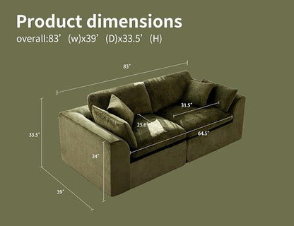 83" Modular Sectional Sofa – Modern Cloud Couch with Deep Chenille Seats, Loveseat Boneless Sofa, Pet-Friendly, No Assembly, Olive Green (2 Seate)