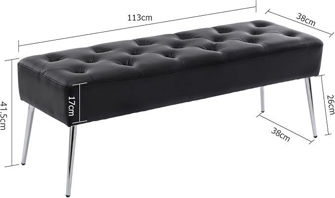 DUHOME Button-Tufted Ottoman Bench, Upholstered Bedroom Benches Footrest Stool Leather Accent Bench for Entryway Dining Room Living Room Bedroom End of Bed, Black