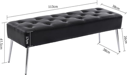 DUHOME Button-Tufted Ottoman Bench, Upholstered Bedroom Benches Footrest Stool Leather Accent Bench for Entryway Dining Room Living Room Bedroom End of Bed, Black