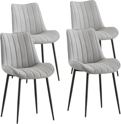 VECELO Dining Chairs Set of 4, Velvet Fabric & Metal Frame, Mordern Style for Kitchen, Living Room,Offcie, Light Grey