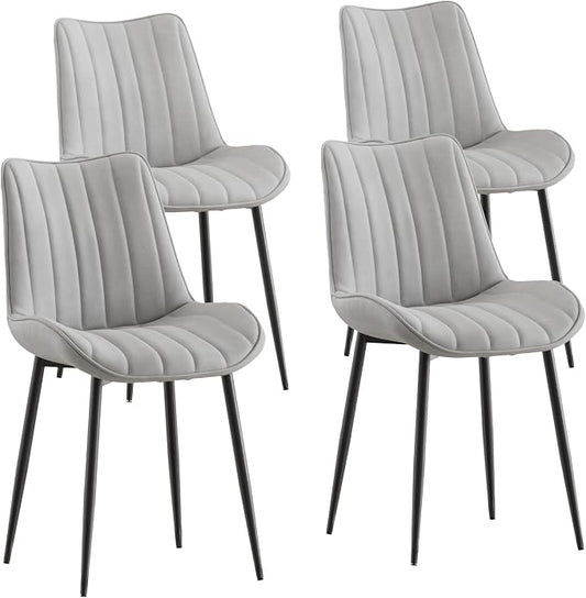 VECELO Dining Chairs Set of 4, Velvet Fabric & Metal Frame, Mordern Style for Kitchen, Living Room,Offcie, Light Grey