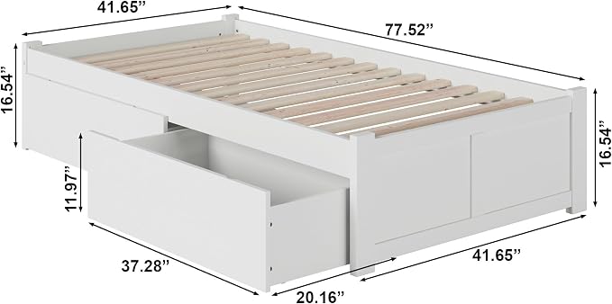 AFI, Concord Twin Platform Bed with Footboard & Storage Drawers, White