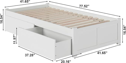 AFI, Concord Twin Platform Bed with Footboard & Storage Drawers, White