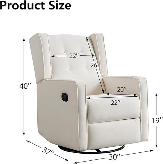CANMOV Swivel Rocker Recliner Chair, Nursery Glider Chair, Nursery Rocking Chairs, Manual Reclining Chair, White