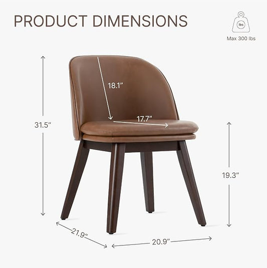 KISLOT Wooden Dining Chairs Set of 2, Faux Leather Upholstered Modern Dining Room Chairs with Double-Layer Thick Seat Cushion & Ergonomic Backrest for Restaurant, Kitchen and Café, Brown