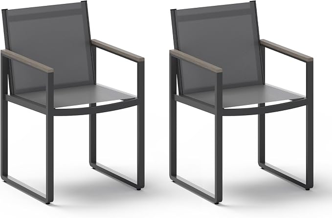 Outdoor Dining Chairs Set of 2, Aluminum Patio Dining Chiars with Textilene Mesh, 2 Piece Outdoor Chiars for Garden, Backyard, Deck (Gray)