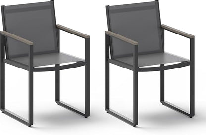Outdoor Dining Chairs Set of 2, Aluminum Patio Dining Chiars with Textilene Mesh, 2 Piece Outdoor Chiars for Garden, Backyard, Deck (Gray)