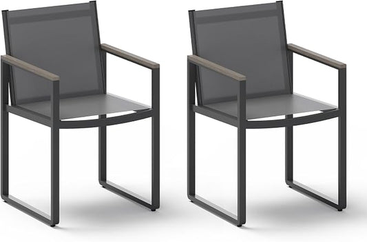 Outdoor Dining Chairs Set of 2, Aluminum Patio Dining Chiars with Textilene Mesh, 2 Piece Outdoor Chiars for Garden, Backyard, Deck (Gray)
