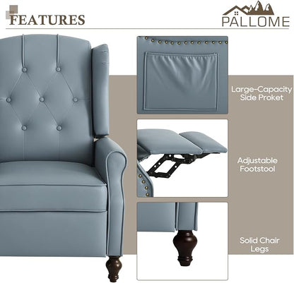 Wingback Recliner Chair with Massage & Heat, Cat-Proof Push Back Arm Chair, Recliner Chair for Living Room Bedroom Home Theater (1, Grayish-Blue)