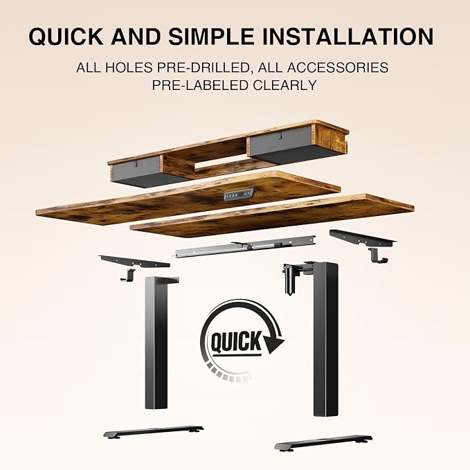 Veken 47.2"×27.6" Standing Desk with Storage Drawers, Adjustable Height Computer Table with Monitor Shelf, Home Office Desk for Study, Gaming, Workstation, Brown | Stand up Computer Desk for Home Office, Work & Study, with Storage, 3 Memory Presets, Ca...