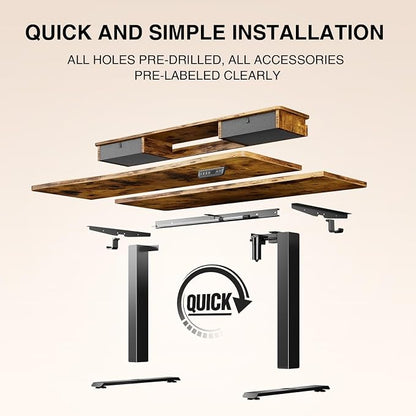 Veken 47.2"×27.6" Standing Desk with Storage Drawers, Adjustable Height Computer Table with Monitor Shelf, Home Office Desk for Study, Gaming, Workstation, Brown | Stand up Computer Desk for Home Office, Work & Study, with Storage, 3 Memory Presets, Ca...