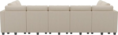 Belffin Large 15 Seat Modular Sectional Sofa with Storage Seat Corduroy Sleeper Sectional Sofa Bed Oversized Convertible Modular Couch for Living Room Beige