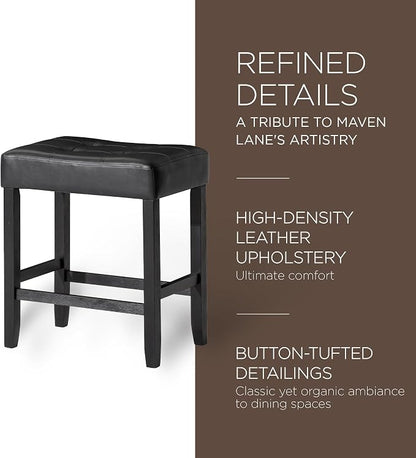 Carte: A La Carte Home Harper 26 Inch Tall Counter Height Backless Stool in Rustic Black Finish, Distressed Black Vegan Leather Upholstered Seat, Set of 2