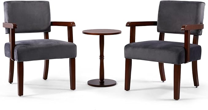 FAGAGA Accent Chair Set of 2 with Table, Living Room Chairs with Velvet Soft Seat and Armrests for Living Room Bedroom Reading Room Waiting Room, Grey