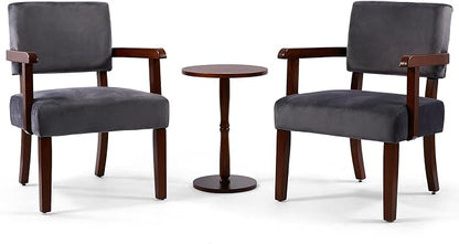 FAGAGA Accent Chair Set of 2 with Table, Living Room Chairs with Velvet Soft Seat and Armrests for Living Room Bedroom Reading Room Waiting Room, Grey