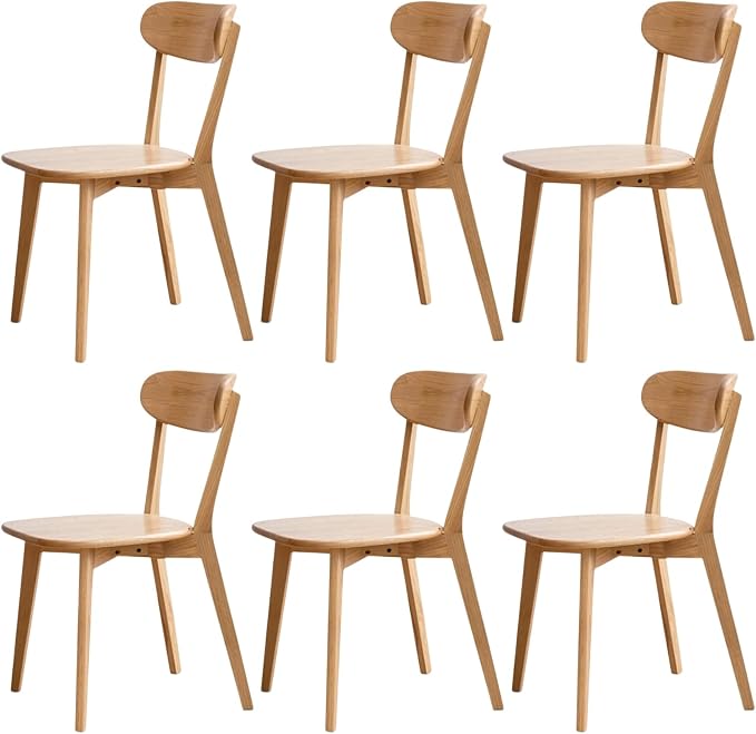 100% Solid Wood Dining Chairs,Mid Century Modern Dining Chairs with Rounded Backrest,Kitchen,Dining Room Chairs Set of 1/2/4 (6, Original Wood Color)