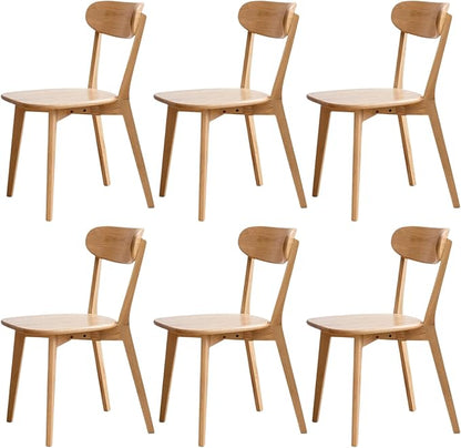 100% Solid Wood Dining Chairs,Mid Century Modern Dining Chairs with Rounded Backrest,Kitchen,Dining Room Chairs Set of 1/2/4 (6, Original Wood Color)