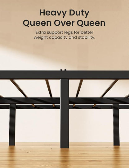 Mixcous Queen Over Queen Bunk Bed, Heavy-Duty Bed Frame with Safety Guardrails, Built-in PVC Rubber Cover Anti-Slip Ladder, Metal Bunk Bed, Noise Reduced, Black
