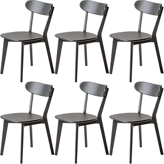 100% Solid Wood Dining Chairs,Mid Century Modern Dining Chairs with Rounded Backrest,Kitchen,Dining Room Chairs Set of 1/2/4 (6, Black Color)