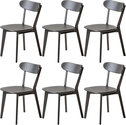 100% Solid Wood Dining Chairs,Mid Century Modern Dining Chairs with Rounded Backrest,Kitchen,Dining Room Chairs Set of 1/2/4 (6, Black Color)