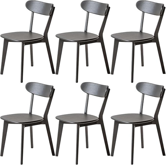 100% Solid Wood Dining Chairs,Mid Century Modern Dining Chairs with Rounded Backrest,Kitchen,Dining Room Chairs Set of 1/2/4 (6, Black Color)