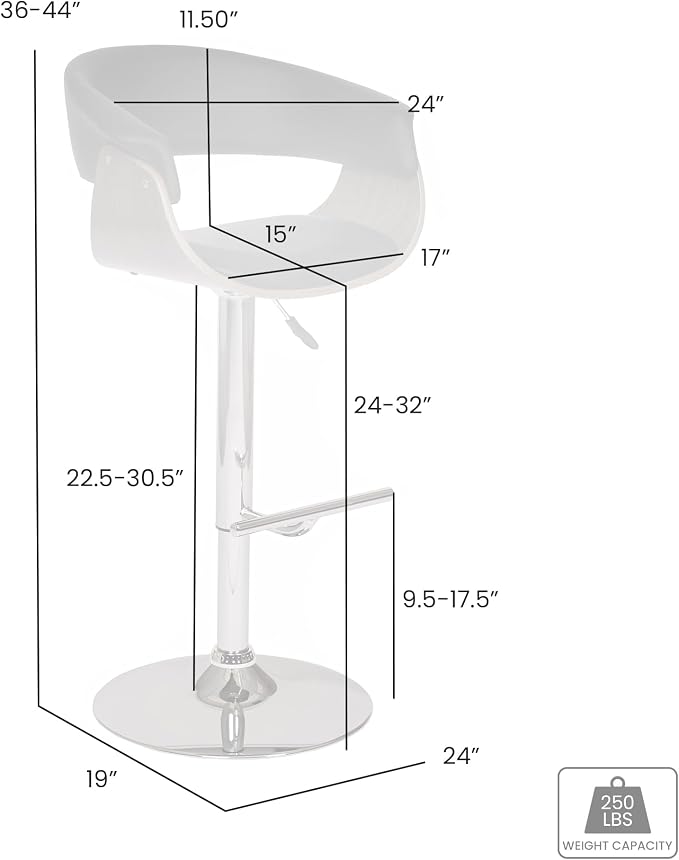 Armen Living Paris Swivel Barstool in Black Faux Leather and Chrome Finish