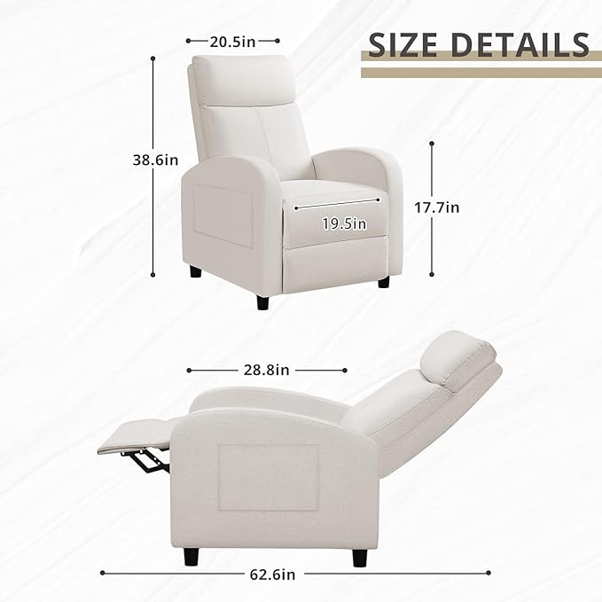 JUMMICO Recliner Chair Adjustable Home Theater Single Recliner Sofa Furniture with Thick Seat Cushion and Backrest Modern Living Room Recliners (Fabric, Beige)