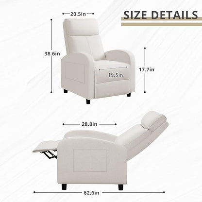 JUMMICO Recliner Chair Adjustable Home Theater Single Recliner Sofa Furniture with Thick Seat Cushion and Backrest Modern Living Room Recliners (Fabric, Beige)
