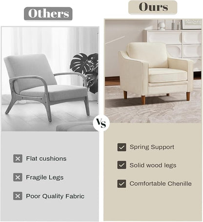 Kingfun Accent Chair Set of 2, Living Room Chairs, Mid Century Reading Armchair, Chenille with Solid Wood Foot, Upholstered Modern Decor for Bedroom, Apartment