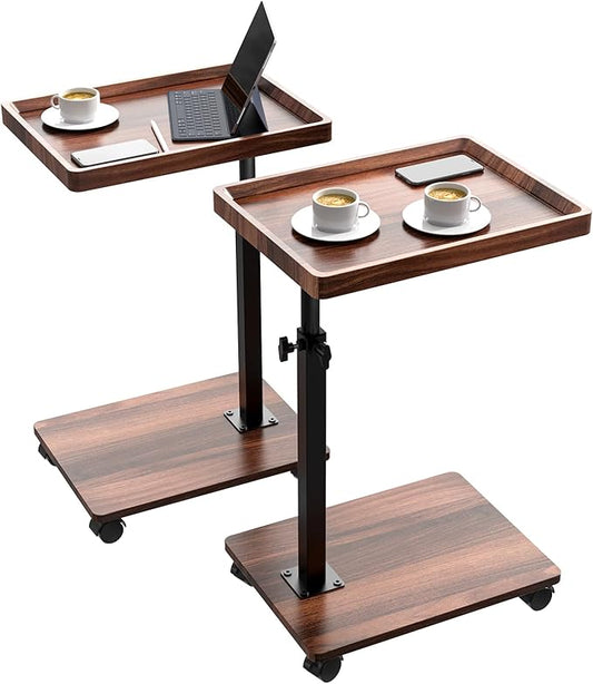 C Table End Table Adjustable Height, 360°Swivel TV Tray Table for Small Spaces, Couch Tables That slide under, C Shaped Side Tables living room and bedroom for Sofa, Bed,Chair, Snack (2, Walnut Brown)