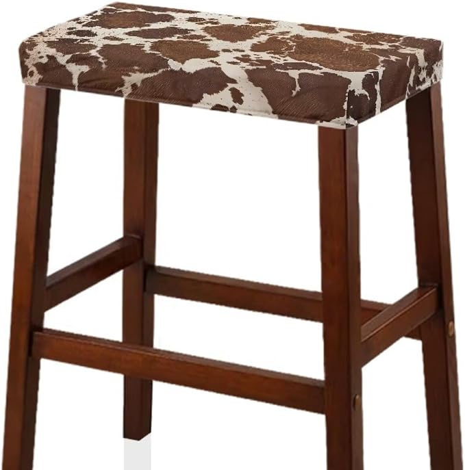 Bar Stool Covers Set of 2 Brown Cow Print Stretch to Fit Rectangle Stool Slipcover Bar Chair Cover with Elastic Band for 14-20 Inch Barstools