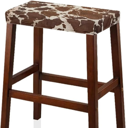 Bar Stool Covers Set of 2 Brown Cow Print Stretch to Fit Rectangle Stool Slipcover Bar Chair Cover with Elastic Band for 14-20 Inch Barstools