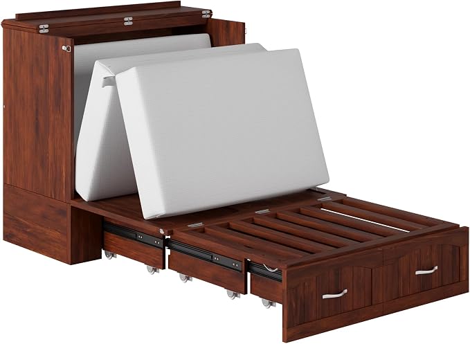 AFI, Southampton Murphy Bed Chest Twin XL with 6" Mattress, Storage Drawer & Built-in USB Charger, Walnut